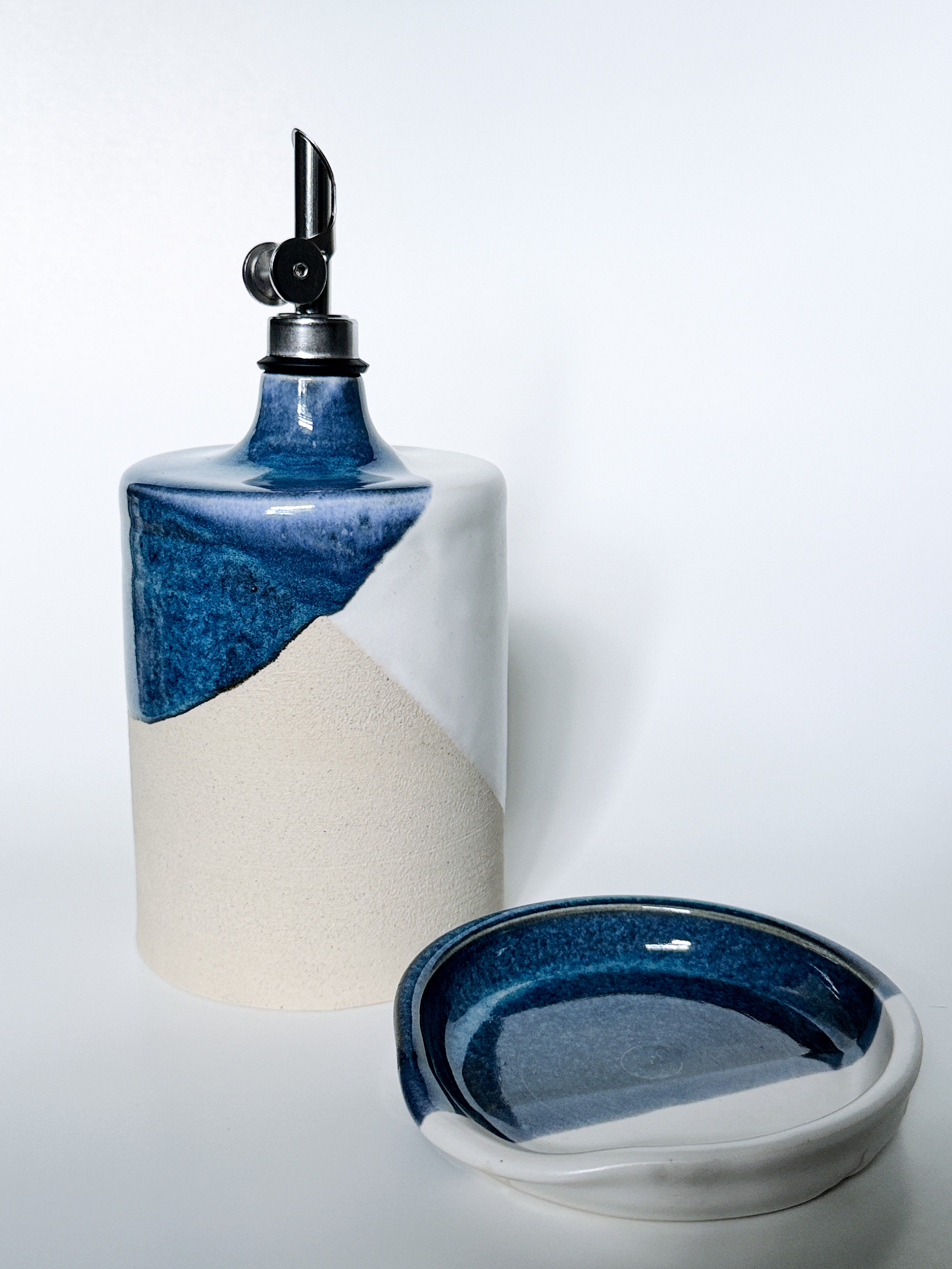 Olive Oil Cruet- Blue and White