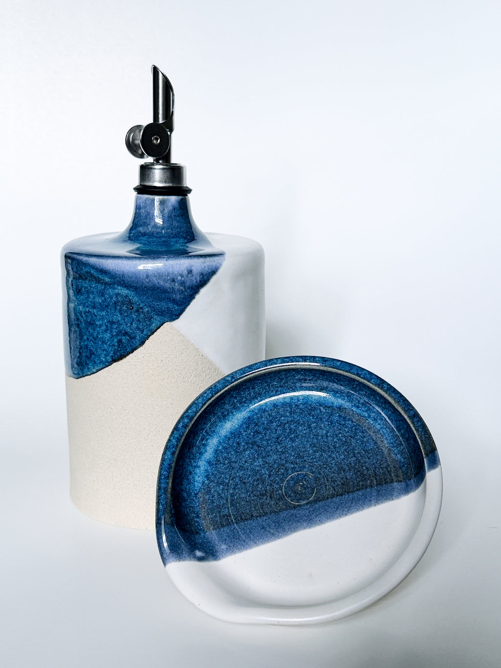 Olive Oil Cruet- Blue and White