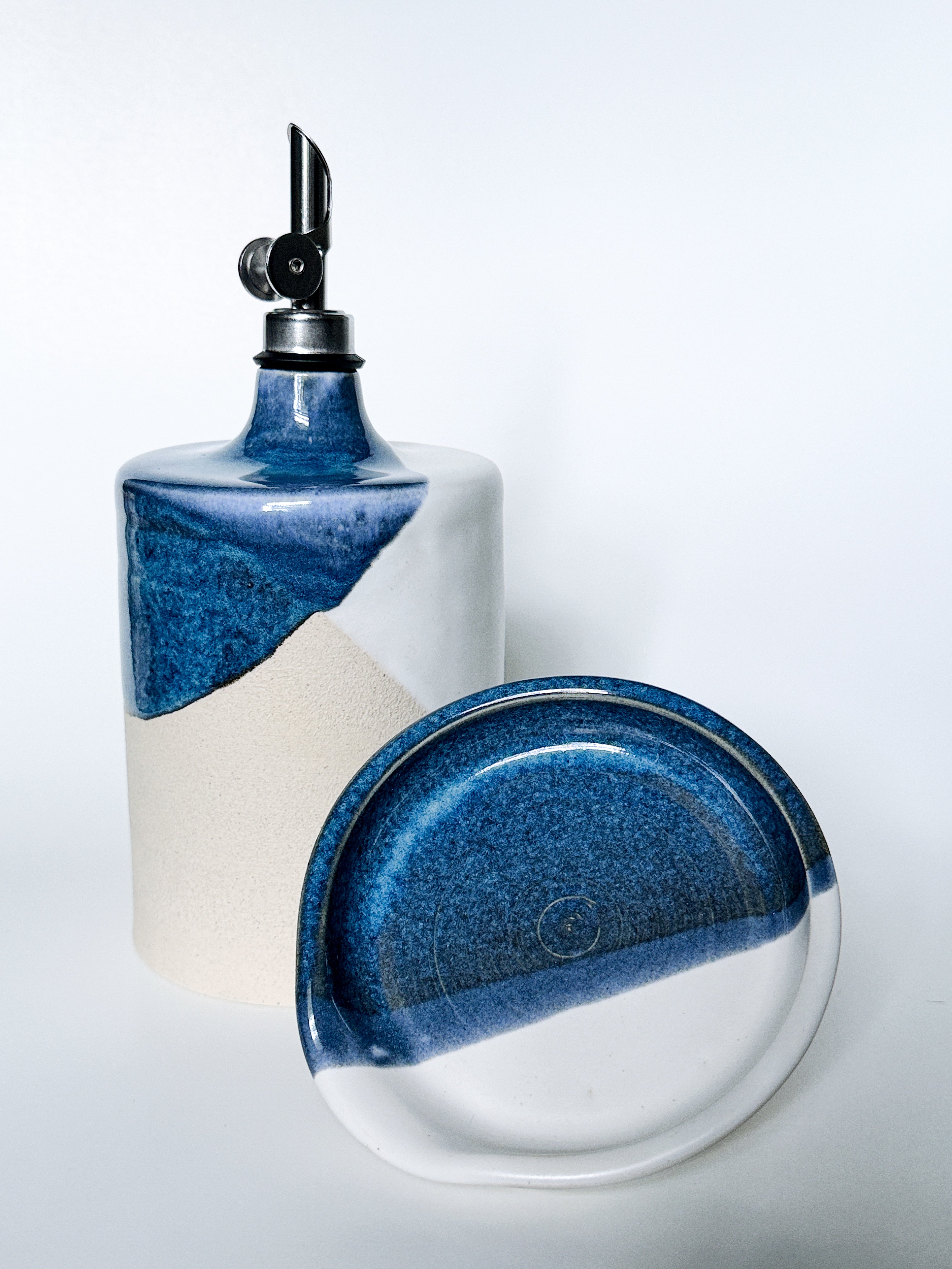 Olive Oil Cruet- Blue and White